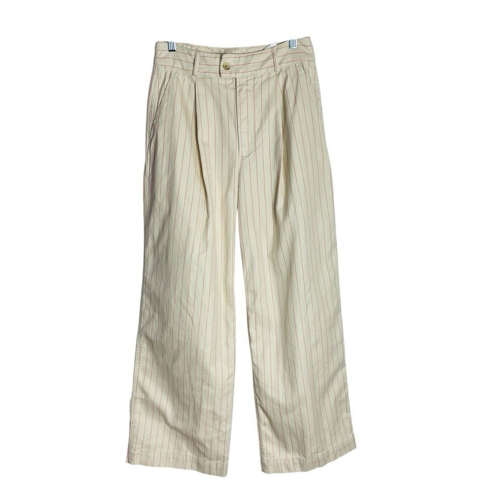 Banana Republic Outlet Womens Wide Leg Trouser Jeans 6 Ivory Pink Stripe Hi Rise